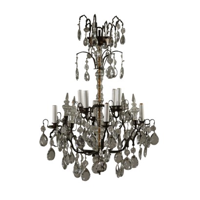 Bronze Crystal Chandelier Italy Early 20th Century