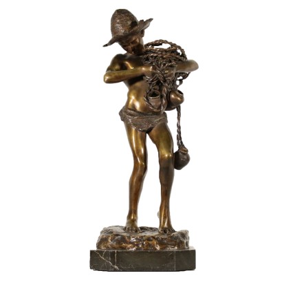 Bronzeskulptur von Achille d'Orsi Kleiner Junge Italien 1800-1900
