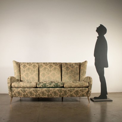 Canapé en Style Paolo Buffa Ressorts Tissu Laiton Années 50