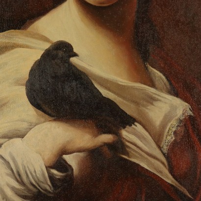 Portrait of Young Girl with Crow Oil Painting 20th Century