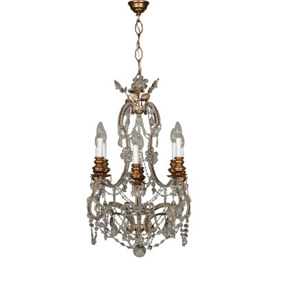 Chandelier Gilded Wood Glass Italy 20th Century