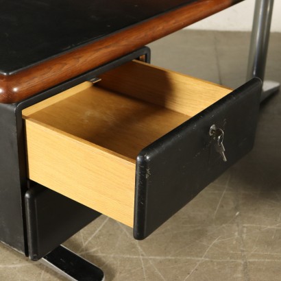 Desk with Dactyl Leather Wood Vintage Italy 1980s