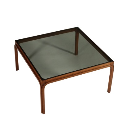 Coffee Table Beech Smoked Glass Vintage Italy 1960s-1970s
