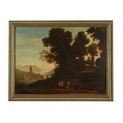 Bukolische Landschaft mit Hirten Ölgemälde 18. Jahrhundert