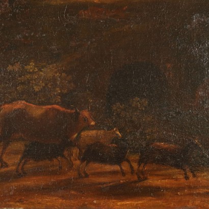 Bucolic Landscape with Shepherds and Herd Painting 18th Century