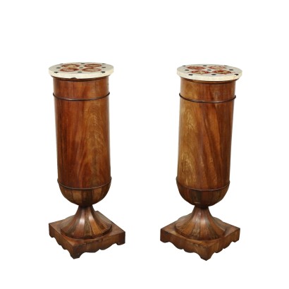 Couple of Columns with Marble Counters Mahogany Italy 19th Century