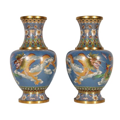 Pair of Cloisonne Vases Made in China 20th Century