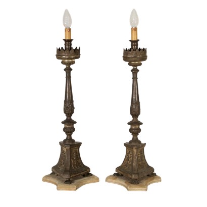 Pair of Electrified Candle Holders Wood Italy 19th Century