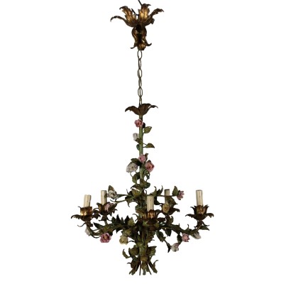 Chandelier with Flowers Iron Italy 20th Century