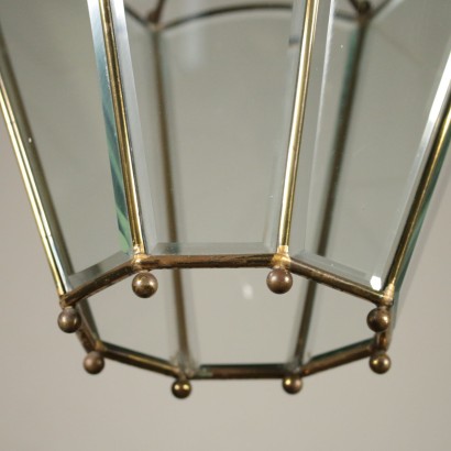 Lantern Chandelier Brass Glass Italy 20th Century