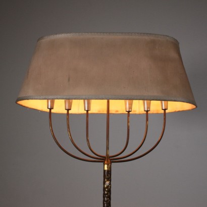 Floor Lamp Brass Fabric Lampshade Vintage Italy 1940s-1950s