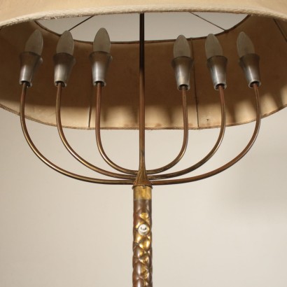 Floor Lamp Brass Fabric Lampshade Vintage Italy 1940s-1950s