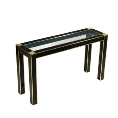Console Table Lacquered Wood Smoked Glass Vintage Italy 1980s