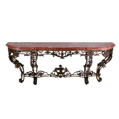 Lacquered Iron Console Table Red Marble France Late 1800s