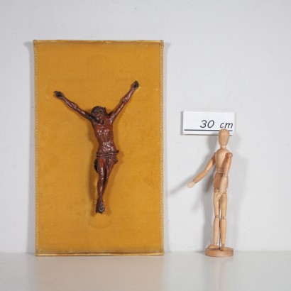 Crucifix Bois sculpté et laqué Velours Italie '700
