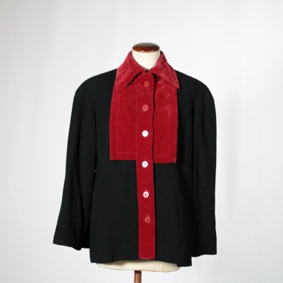Schwarze und rote Jacke aus Wolle Made in Italy 40er-50er Jahre