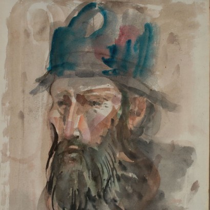 Portrait de Trento Longaretti Aquarelle sur papier '900
