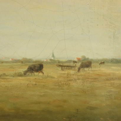 Landschaft mit grasenden Kühen Ölgemälde 19. Jarhundert