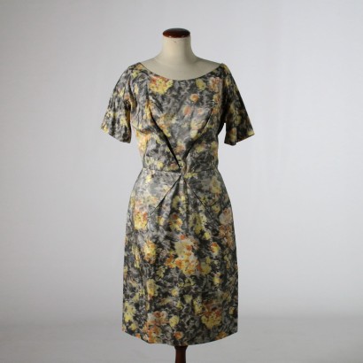 Vintage Kleid mit gelbem Blumendruck 50er Jahre