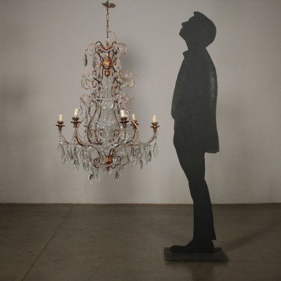Glass Chandelier Six Arms Vintage Italy 20th Century