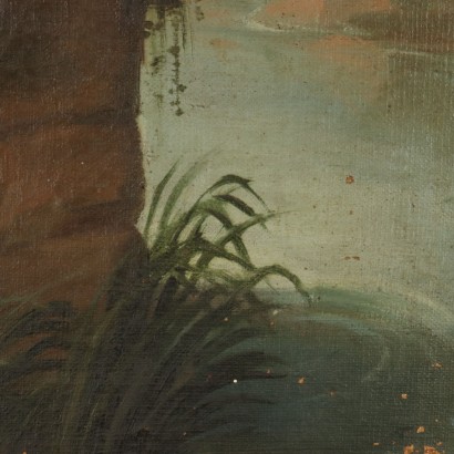 Landschaft mit Fluss und Figuren Ölgemälde 18. Jahrhundert