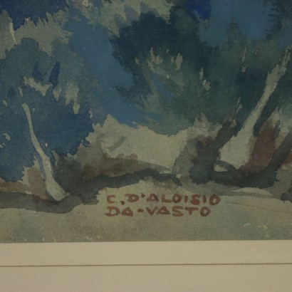 Watercolor by Carlo d'Aloisio da Vasto 20th Century
