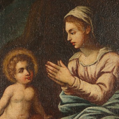 Anbetende Madonna und Kind Ölgemälde 17. Jahrhundert