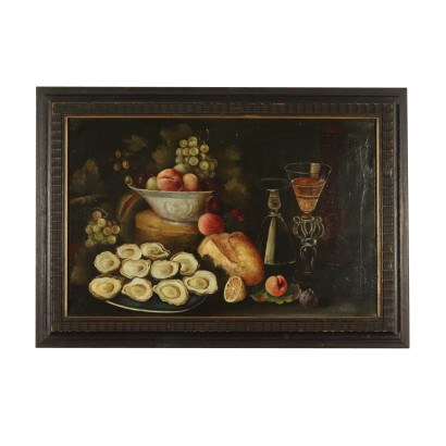 Still Life with Fruit and Oysters Painting 19th Century
