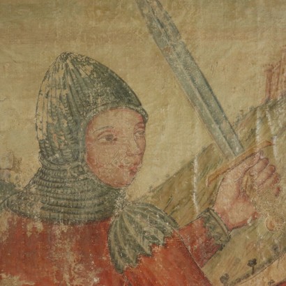 Scène Médiévale Fausse Déchirure de Fresque '900