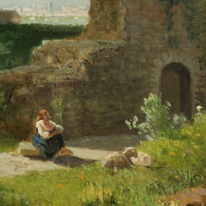 Landscape Painting by Lorenzo Gelati Glimpse of Florence 19th Century