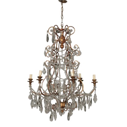 Glass Chandelier Six Arms Vintage Italy 20th Century