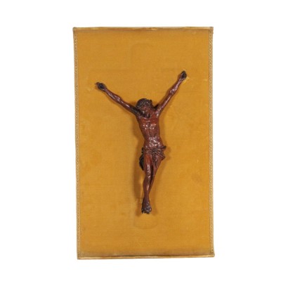 Crucifix Bois sculpté et laqué Velours Italie '700