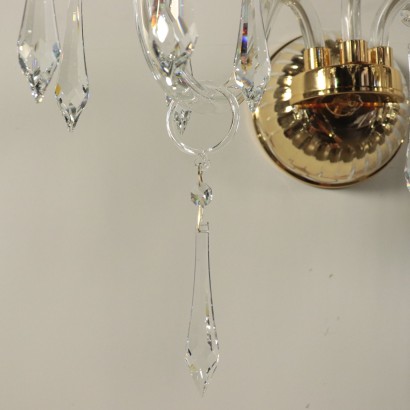 Set of Six Sconces Brass Crystal Pendants Italy 20th Century
