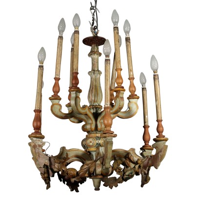 Lacquered Carved Chandelier Italy Late 1800s