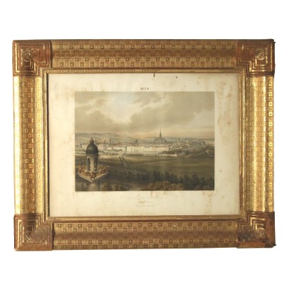 Frame with Printing of the City Austria Mid 1800s