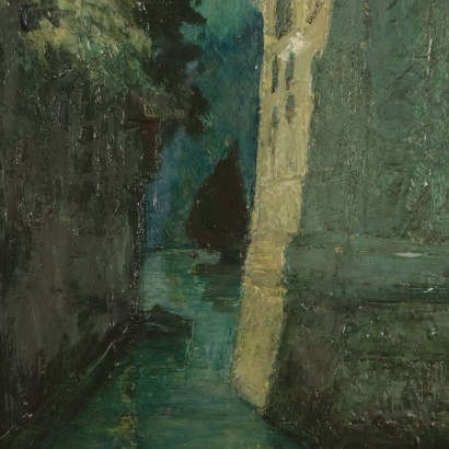 Night Venetian Glimpse by Rodolfo Paoletti Painting 20th Century