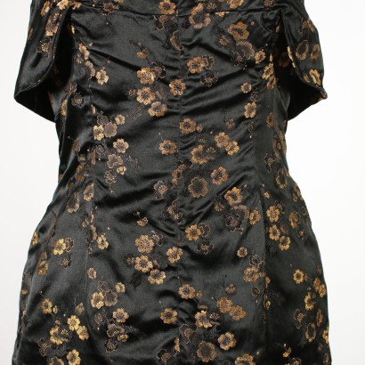 Robe Vintage Soie noire Fleurs dorées Milan Italie Années 50