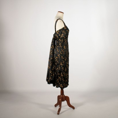 Robe Vintage Soie noire Fleurs dorées Milan Italie Années 50