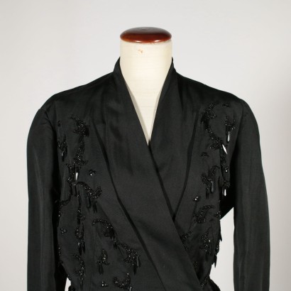 Schwarze Vintage Jacke mit Perlen Italien 50er Jahre