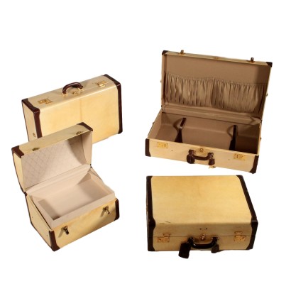 Set of Vintage Parchment Suitcases 1970s