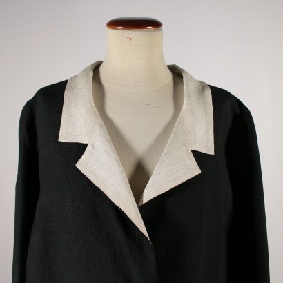Manteau Vintage Noir avec Intérieur Ecru Milan Italie 1950