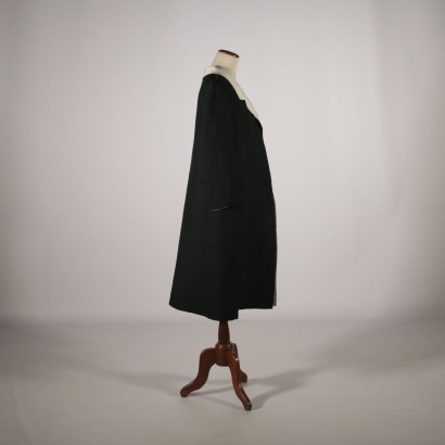 Manteau Vintage Noir avec Intérieur Ecru Milan Italie 1950