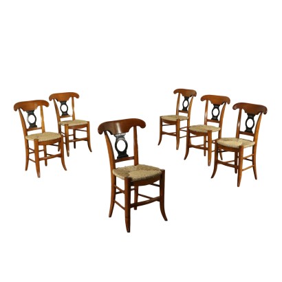 Set of Six Cherry Chairs Italy 19th Century