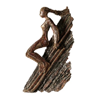 Skieuse Sculpture Amedeo Fiorese Céramique Deuxième Moitié '900
