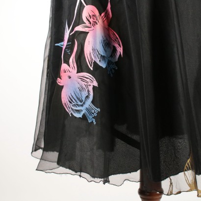 Vintage Black Voile Kleid mit Blumen der 1960er Jahre