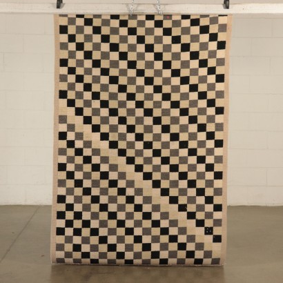 Vintage Short-haired Checkered Rug 1980s