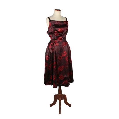 Vintage Red and Burgundy Dress Milan Italy 1950s