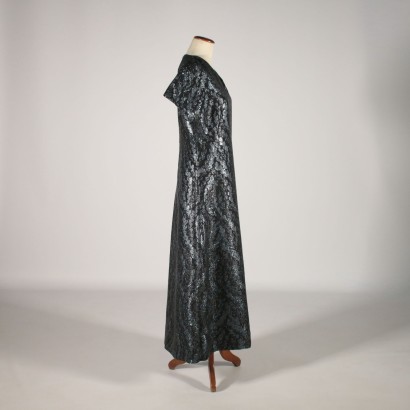 Robe de Soirée Tissu Noir Argent irisé 1970