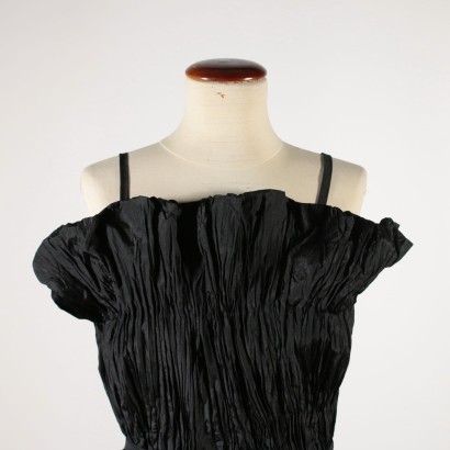 Robe de Cocktail Noire Elégante Taffetas plissé Italie Années 50-60