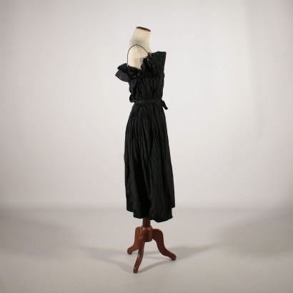 Robe de Cocktail Noire Elégante Taffetas plissé Italie Années 50-60